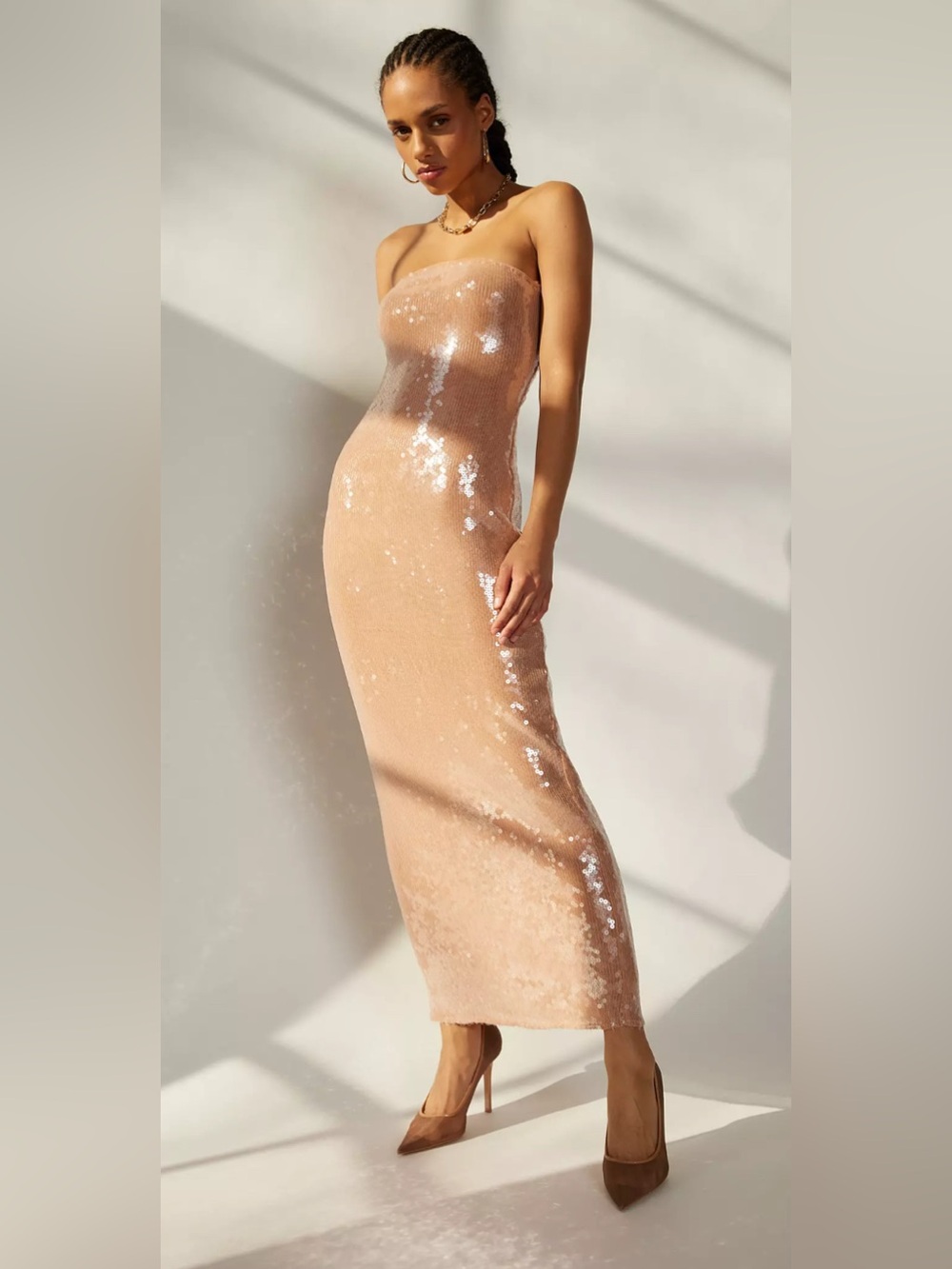 Bardot Launa Sequin Maxi Dress in Neutral
